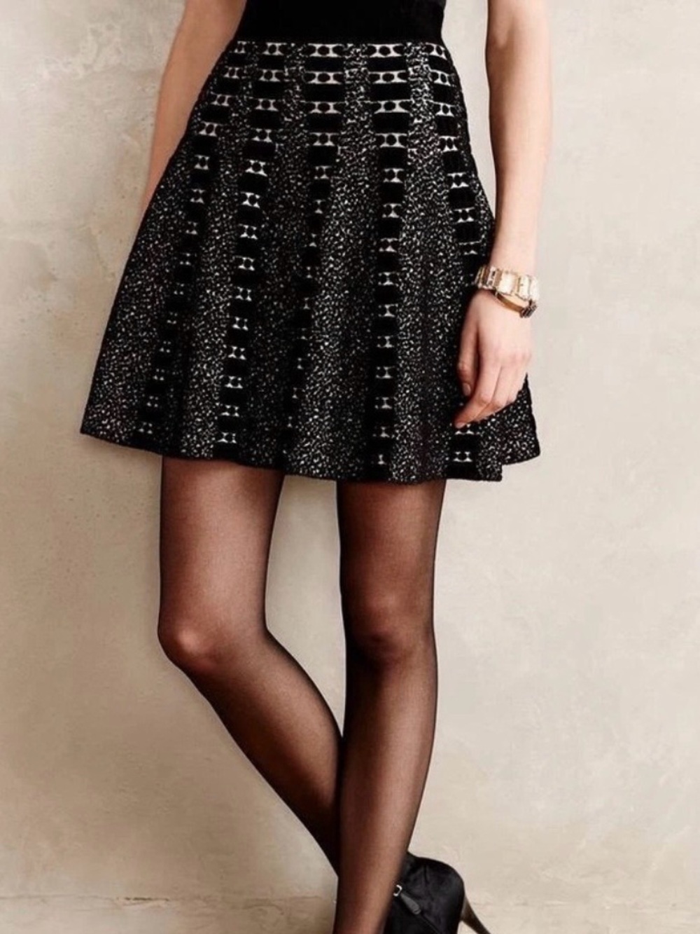 Anthropologie moth collection Black Patterned Circle Skirt